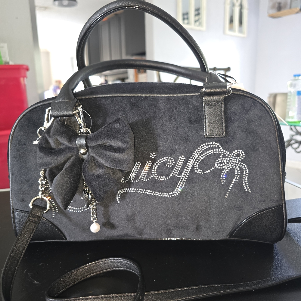Juicy Couture Black Satchel with Rhinestone Logo